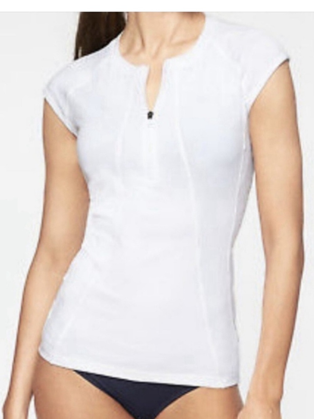 Athleta White Short-Sleeve UPF Swim Tee with Front Zip